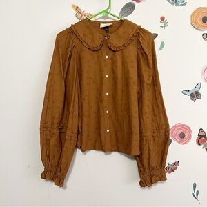 Universal Thread Brown Blouse with Ruffled Collar M
